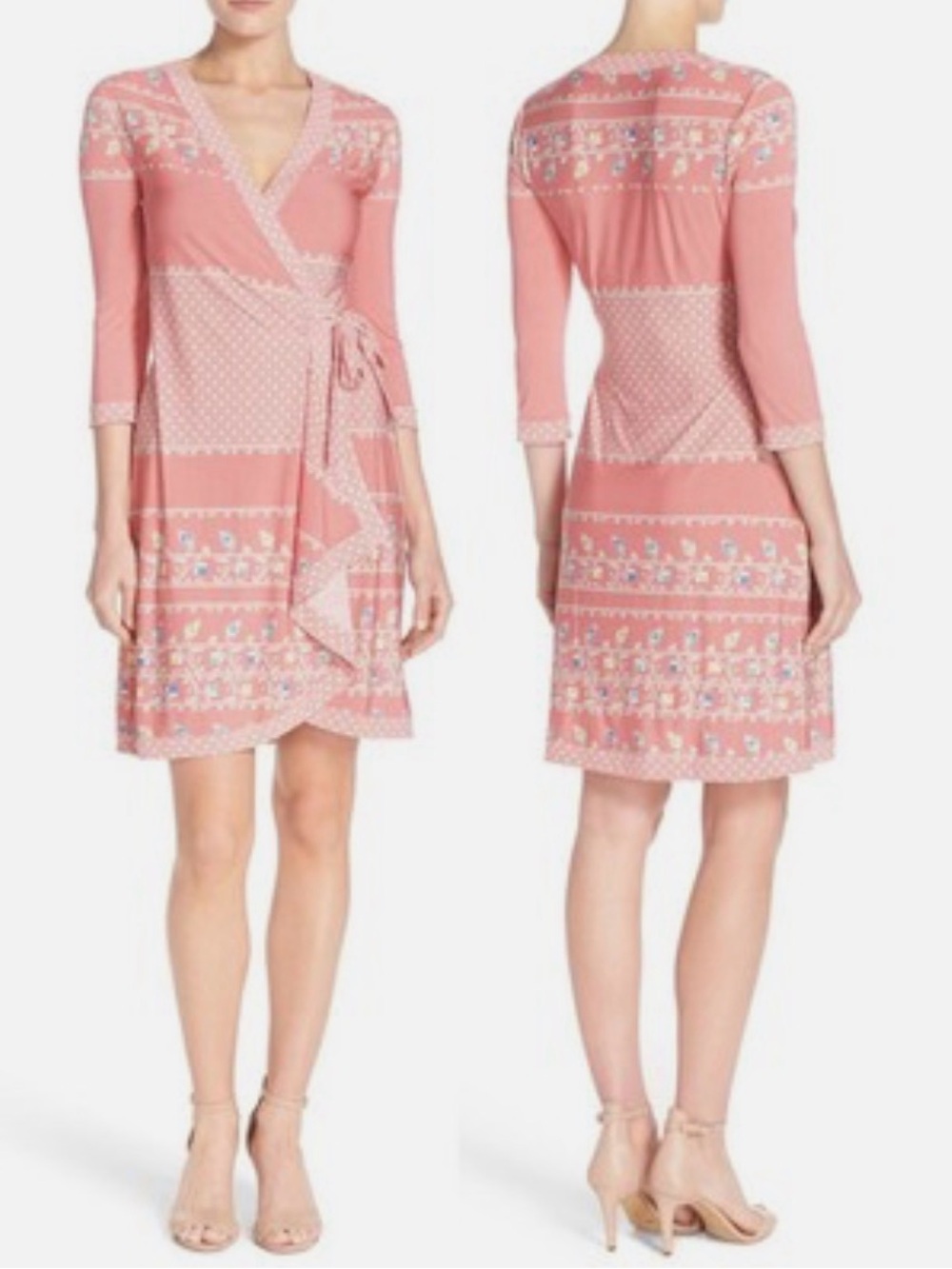 BCBGMaxAzria Adele Coral Floral Border Wrap Dress NWT